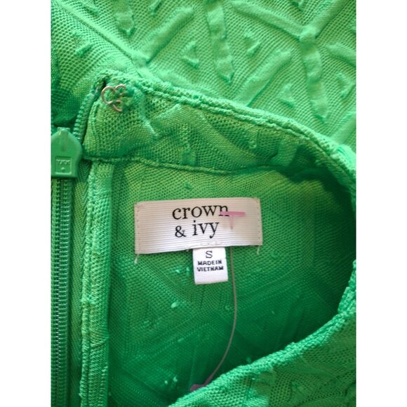 Crow Ivy Women Shift Mini Dress Small Green Textured Sleeveless Geometric Preppy - Picture 3 of 7